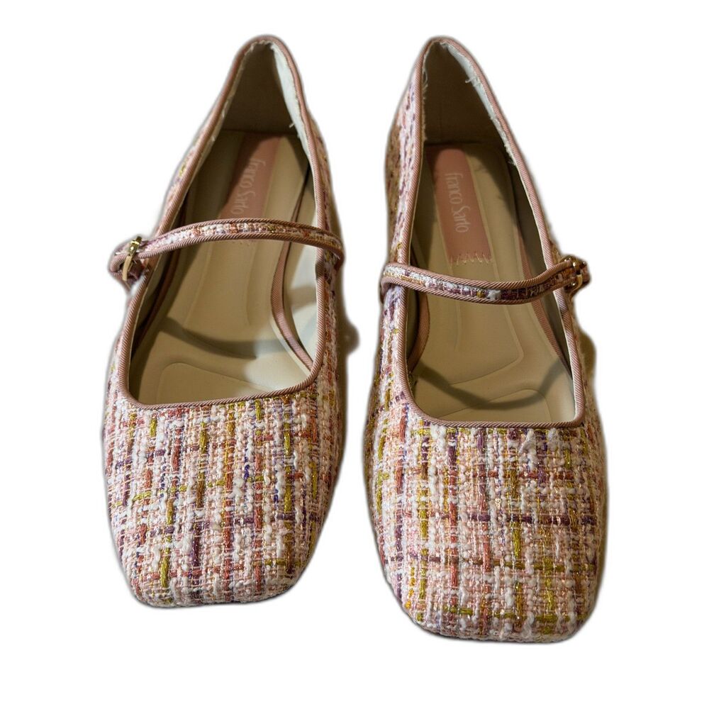 NWOT Franco Sarto Tinsley Square Toe Pink Tweed Flats Mary Janes  Sz 7.5